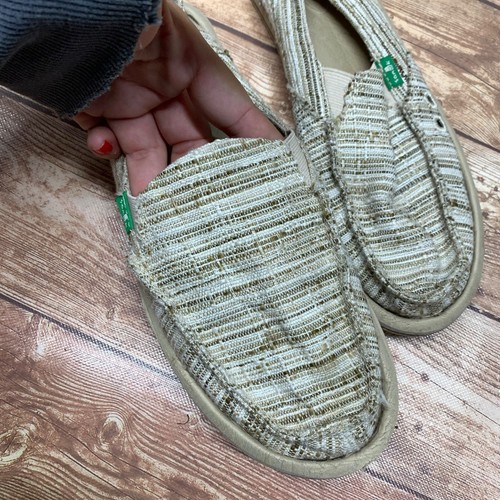 Sanuk Tan Striped Slip On Shoes Casual Loafers Size 8 EU 39 - Picture 8 of 11