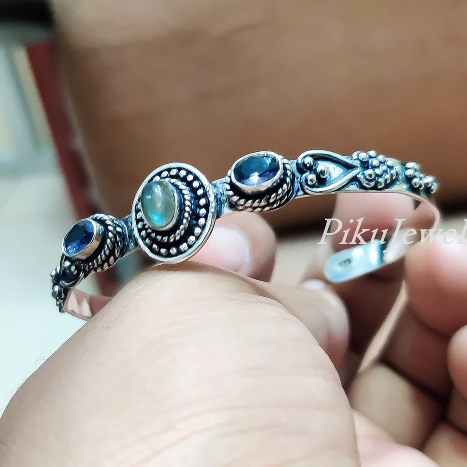 Labradorit & facettierter Amethyst Edelstein 925 Sterling Silber Anlass Gesch... - Bild 4 von 4