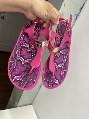 Michael Kors Women's MK Plate Jelly Thong Sandals Fuchsia Sz