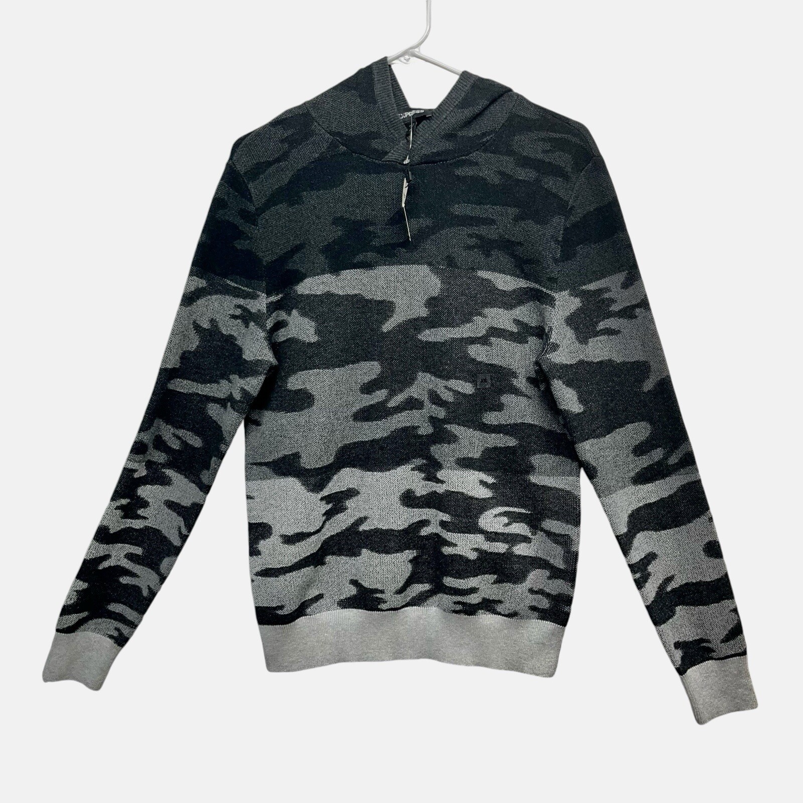 Express NWT Unisex Cotton Camo Hoodie Sweater Pullover Grey/Dark Grey Size XS