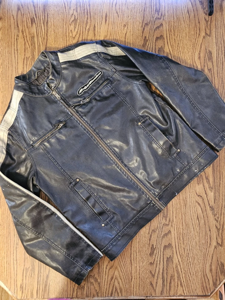 Harley Davidson Mens Motorcycle Zip Jacket Med Vtg Arizona Jean Co Faux Leather - Image 3 of 4