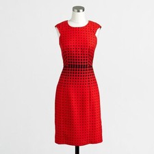 NWT Womens Size 4 J. Crew Red Black Modern Polka Dot Print Knee-Length Dress