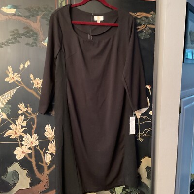NWT Fully Lined Full Back Zip L/S Scoop Neck Basic Black Dress Sz XL
