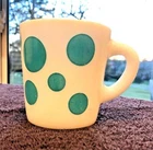 Hazel Atlas Polka Dot Mug - Milk Glass White & Turquoise Blue