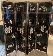 1900s 4 Panel Black Lacquer Asian Dressing Screen With MOP Type Outlay