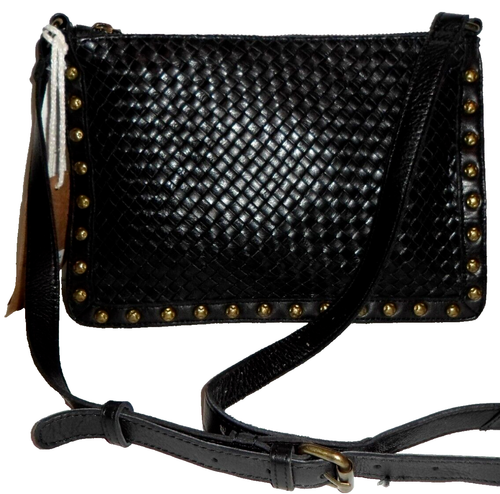 WILD WEST Miranda Black Woven Leather Shoulder bag Crossbody NWT