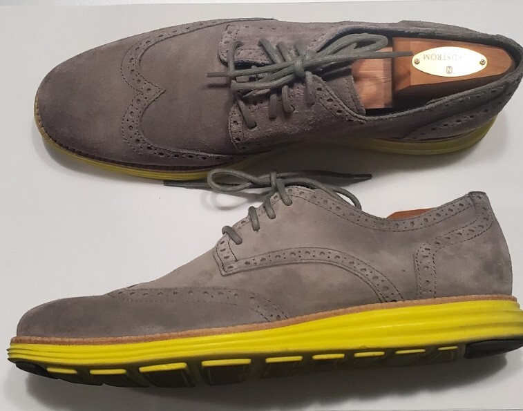 Cole Haan Lunargrand Gray Suede, Yellow, Wingtip Oxford Men  display picture 3