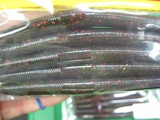 Big Bite Soft Baits 5" Trick Stick Fishing Worms Black-Red Purple Gold Flakes