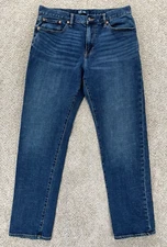 GAP Jeans Mens 33x32 Blue Straight Taper (Fits 34x31) Dark Indigo Stretch Denim
