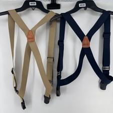 Lot of 2 Duluth Trading Company Suspenders Elastic Work 2" Wide Clasp Tan Blue