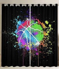 Basketball Curtains 2 Panels 42x84 Blackout Sports Bedroom Window Drapes