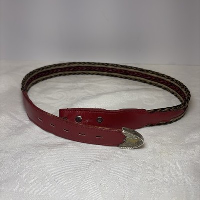 Vintage Tony Lama Red Leather Braided Horsehair Western Belt 