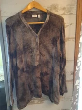 LOGO Lori Goldstein Tunic Size XL Brown Long Sleeve Relaxed Asymmetric Hem Boho