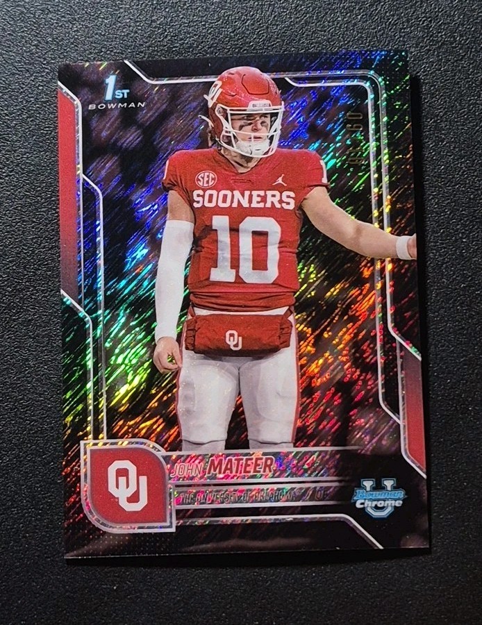 2025 Bowman University Chrome John Mateer Black Shimmer /10 1st Bowman