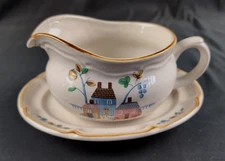 Vintage International Tableworks Heartland Stoneware Gravy Boat & Underplate