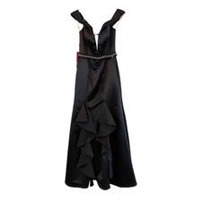 JJs House Black Formal Gown A Line Sweetheart with Deep V Neck