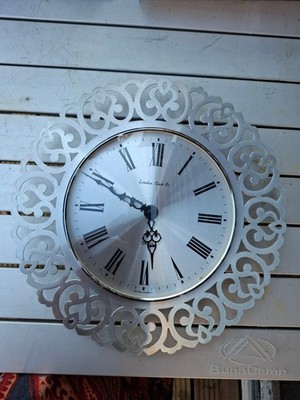 london clock co wall clock silver chrome 1970s sunburst style lattice