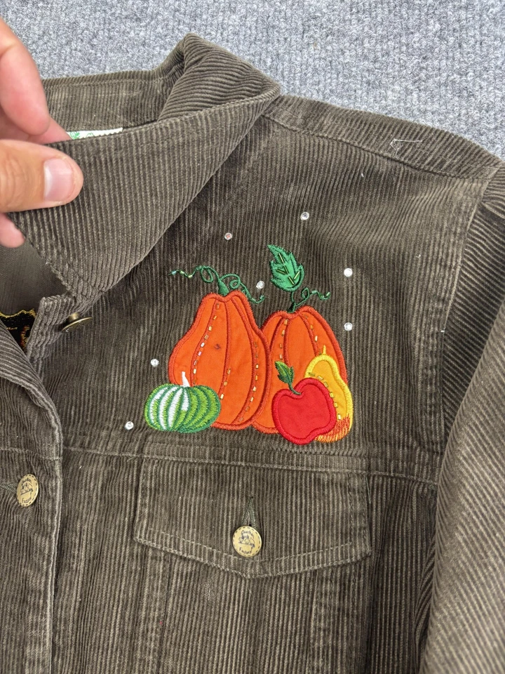 Vintage Quacker Factory Jacket Womens Large Corduroy Fall Embroidered Pumpkins - Image 4 of 4