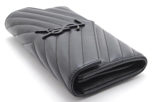 Rare* Saint Laurent Long Wallet Purse YSL Leather V stitch Black - Picture 6 of 15