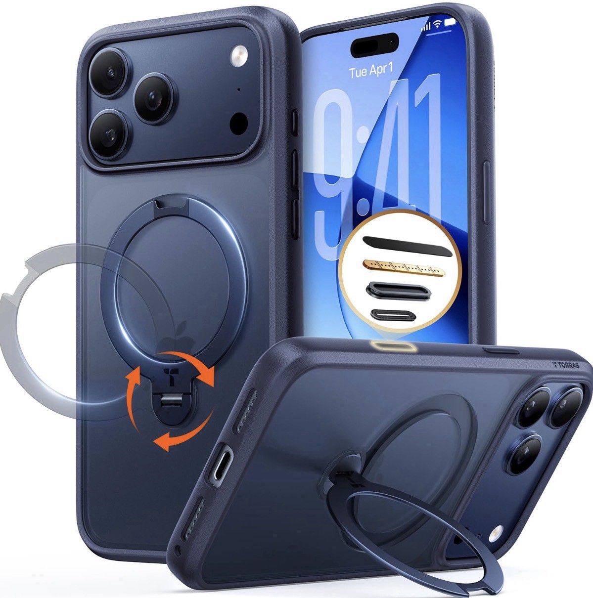 Torras Q3 Spin iPhone 17 Pro Case with 360 Magnetic Stand Deep Blue