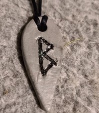 Birch Rune Amulet Pendant On Adjustable  Cord Necklace.
