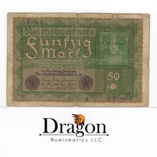 Germany 50 Mark 1919 Reichsbanknote Baranya bajai Szerb Magyar Köztársaság P#66