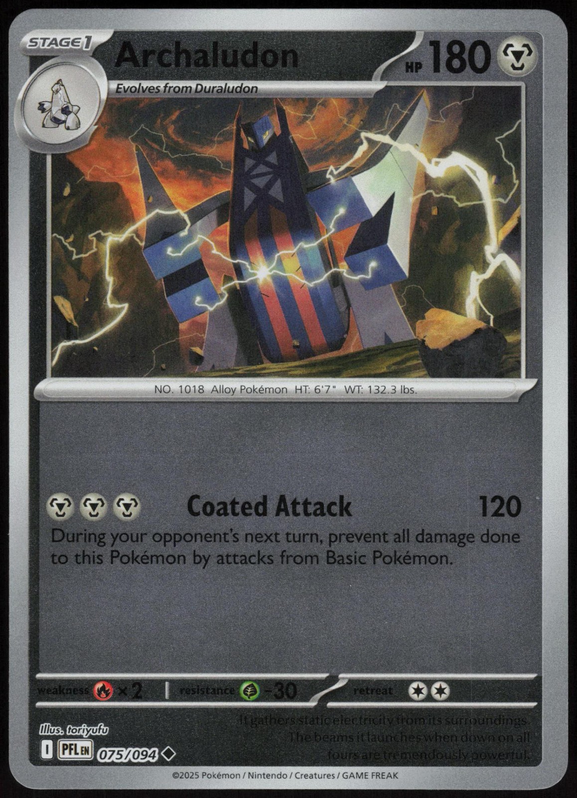 Archaludon 075/094 Uncommon Phantasmal Flames Pokemon Reverse Holo Near Mint