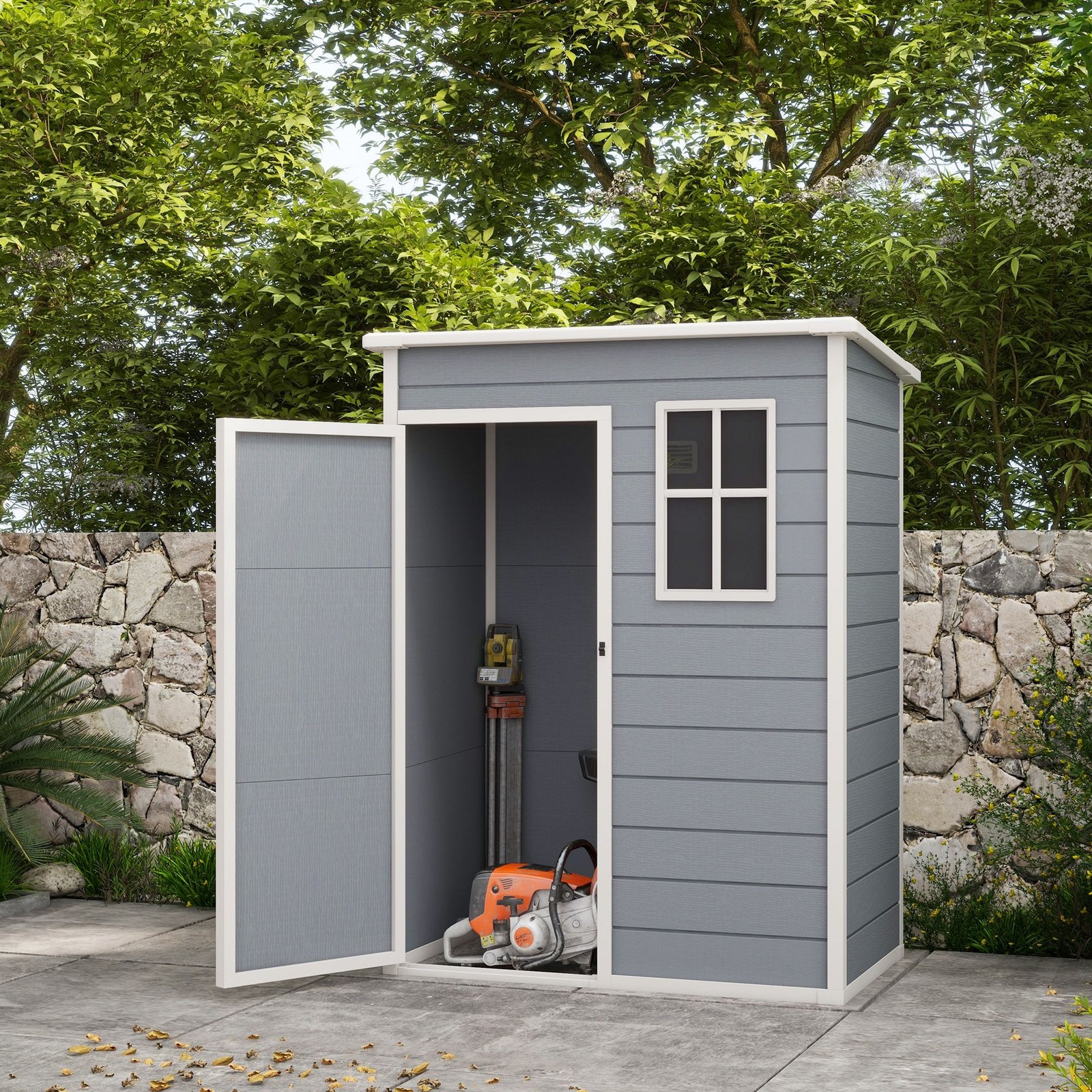 Outsunny Resin Garden Shed, 5'x3' Outdoor Storage Shed with Lock, Window, Vent, 