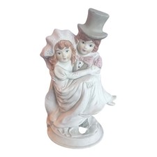 Vintage Bride Groom Wedding Cake Topper Ceramic Top Hat Couple Figurine