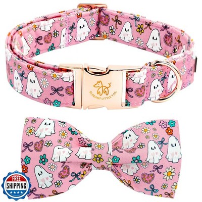 Elegant little tail Halloween Dog Collar, Pink Ghosts Print Dog Collar with B