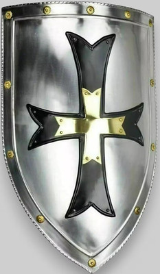 Medieval Crusader Knight Shield 18 Gauge Steel Templar Cross LARP Display Gift