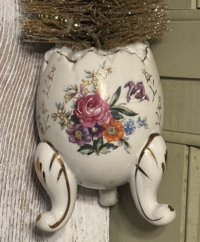 Easter Bottle Brush Tree Nestled inside a vintage Floral China Easter Egg - Picture 7 of 19