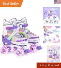 Light-Up Rainbow Unicorn Roller Skates - 4-Size Adjustable for Kids Age 3-12