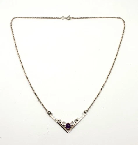 Vintage sterling silver Arts & Crafts style necklace with amethyst stone