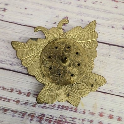 Vintage Brass Butterfly Incense Burner With Intricate Floral Indian Dhoop Dani
