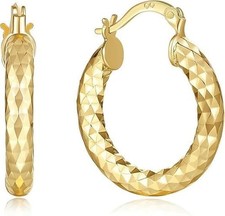 Gold Hoop Earrings: 14K Hoop Earrings for Women Wrinkle Texture, 14K Gold Ear...