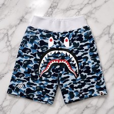 A Bathing Ape BAPE Shark Camo Sweat Shorts Men s Large Blue White NWT