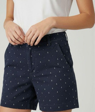 Nautica Blue Anchor Print Shorts Size 10 Mid Rise 5" Inseam Cotton