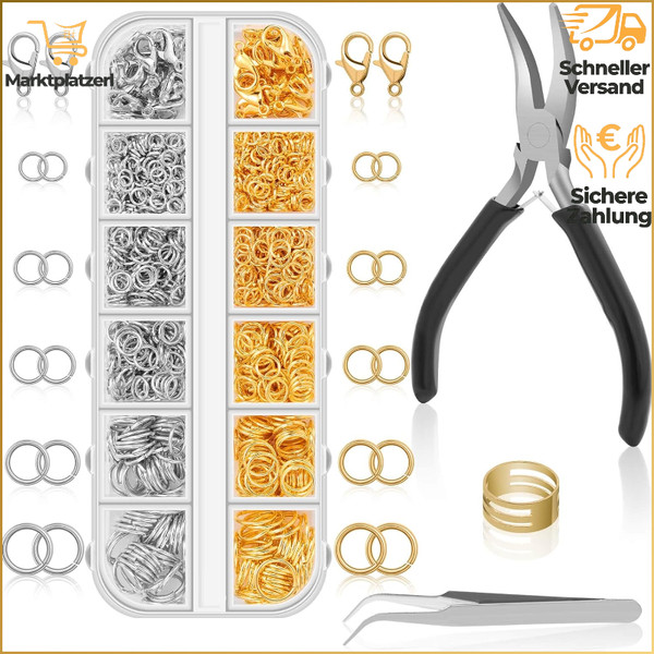 Biegeringe FüR Schmuckherstellung 1200 StüCk Silber Gold Mit Zange ZubehöR-image