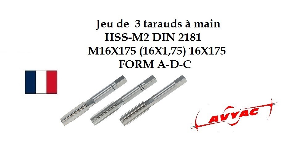 Jeu de 3 tarauds à main HSS-M2 M16x1,75 DIN 2181 avec boîtier de rangement acier