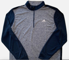 Adidas Men's Med Double Pique 1/4 Zip Mock Golf Top Colorblock Navy Blue Tech