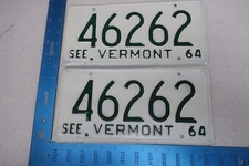 1964 64 VERMONT VT CAR VEHICLE LICENSE PLATE PAIR SET TAG #46262