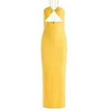 Alice + Olivia NWT Sariya Cut-Out Interlock Knit Maxi-Dress Yellow Sz 2 MSRP$350