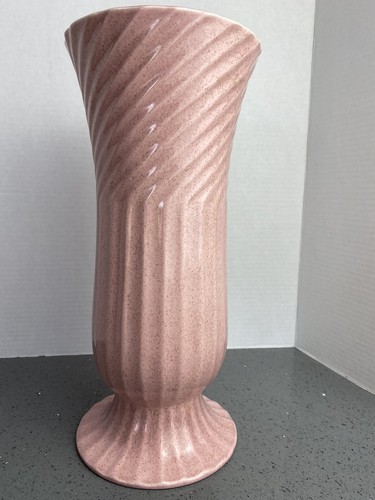 Vintage Red Wing Pottery Pedestal Pink Speckled Vase 14"T 1950s Numbered - Picture 5 of 7