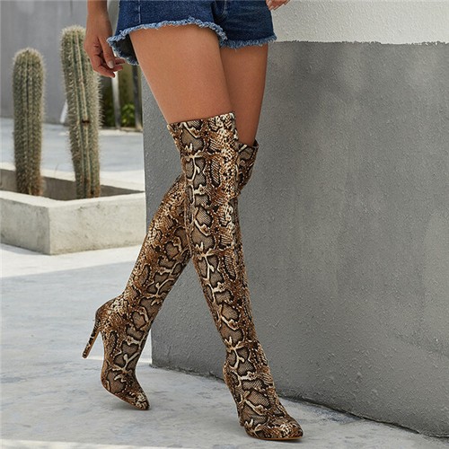 Women Snakeskin Print Over The Knee 