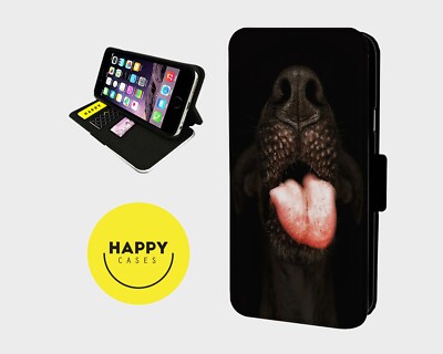 HUND LECKEN SCHOKOLADENFELL - Kunstleder Klapp Handy Hülle Cover - iPhone/Samsung