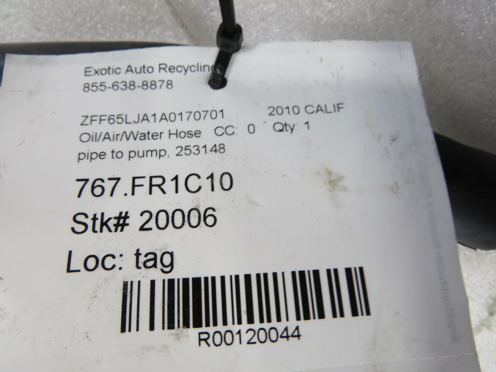 Ferrari California, Emission Hose, Used, P/N 253148