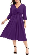NWT $48 SZ 26W PINUP FASHION Plus Size Twist Knot Front V Neck Dress purple