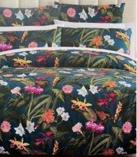 3pc Christian Lacroix KING Duvet Cover Shams Set Cotton Tropical Floral Orchid