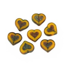 Heart Czech Pressed Glass Beads 14mm x 12mm - Picasso Golden - 4 Beads - CB102